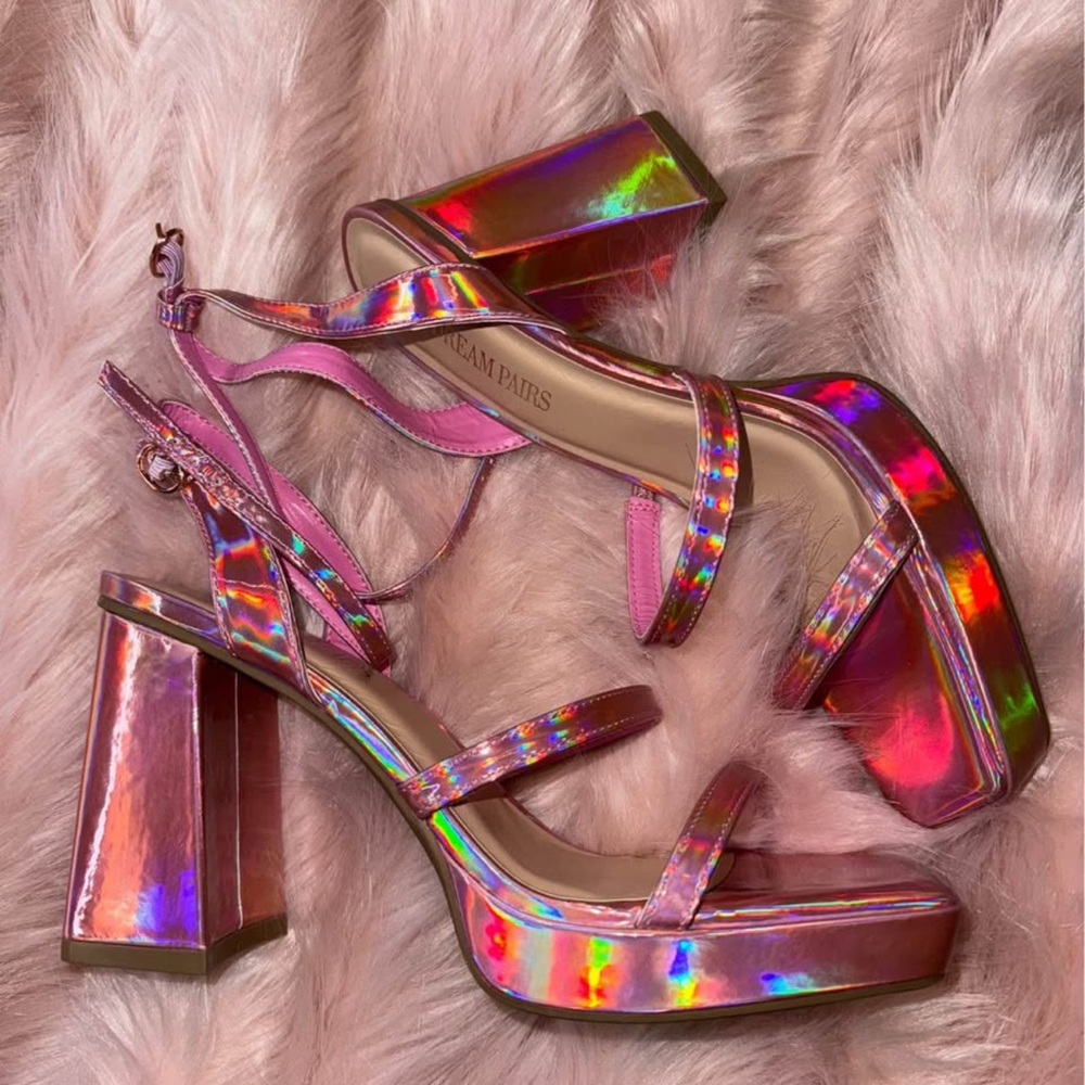 Dream Pairs Women's Pink Holographic Heels